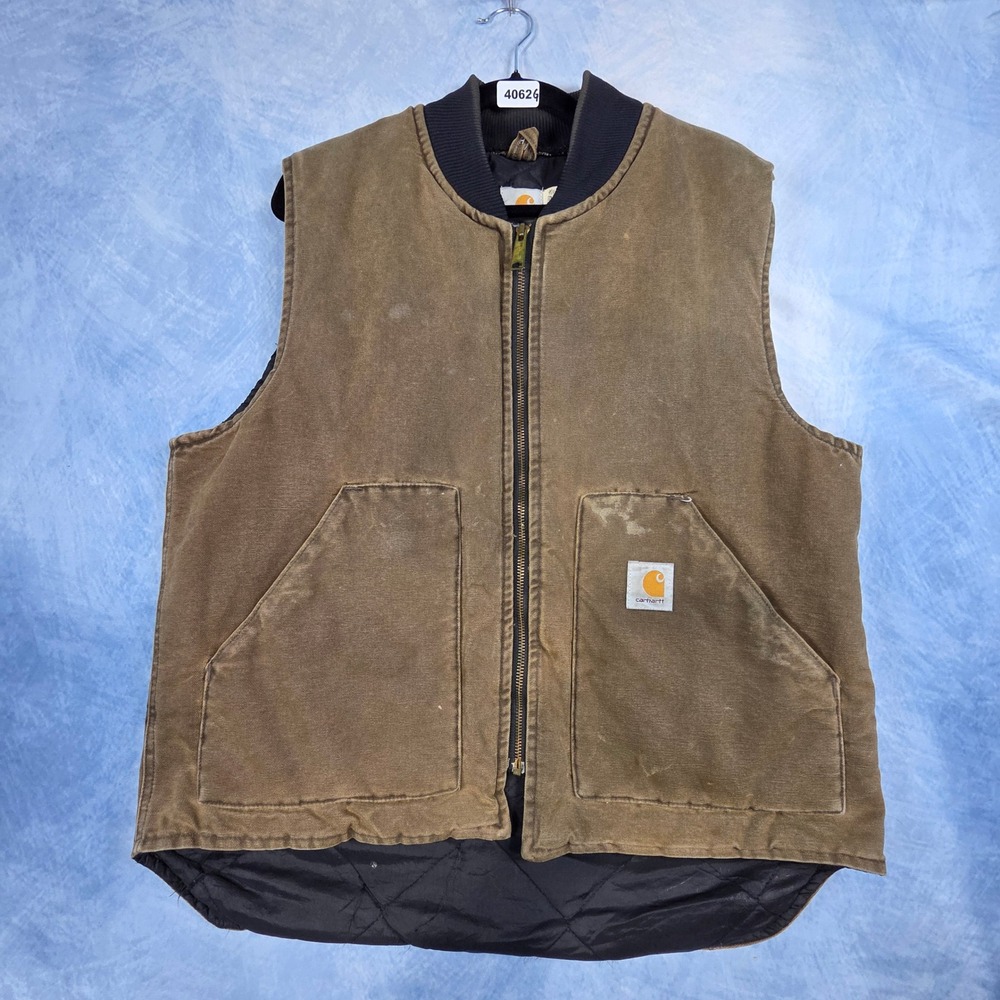 Carhartt Mens VQ1882 Duck Canvas Quilted Lined Vest Brown Large USA Made